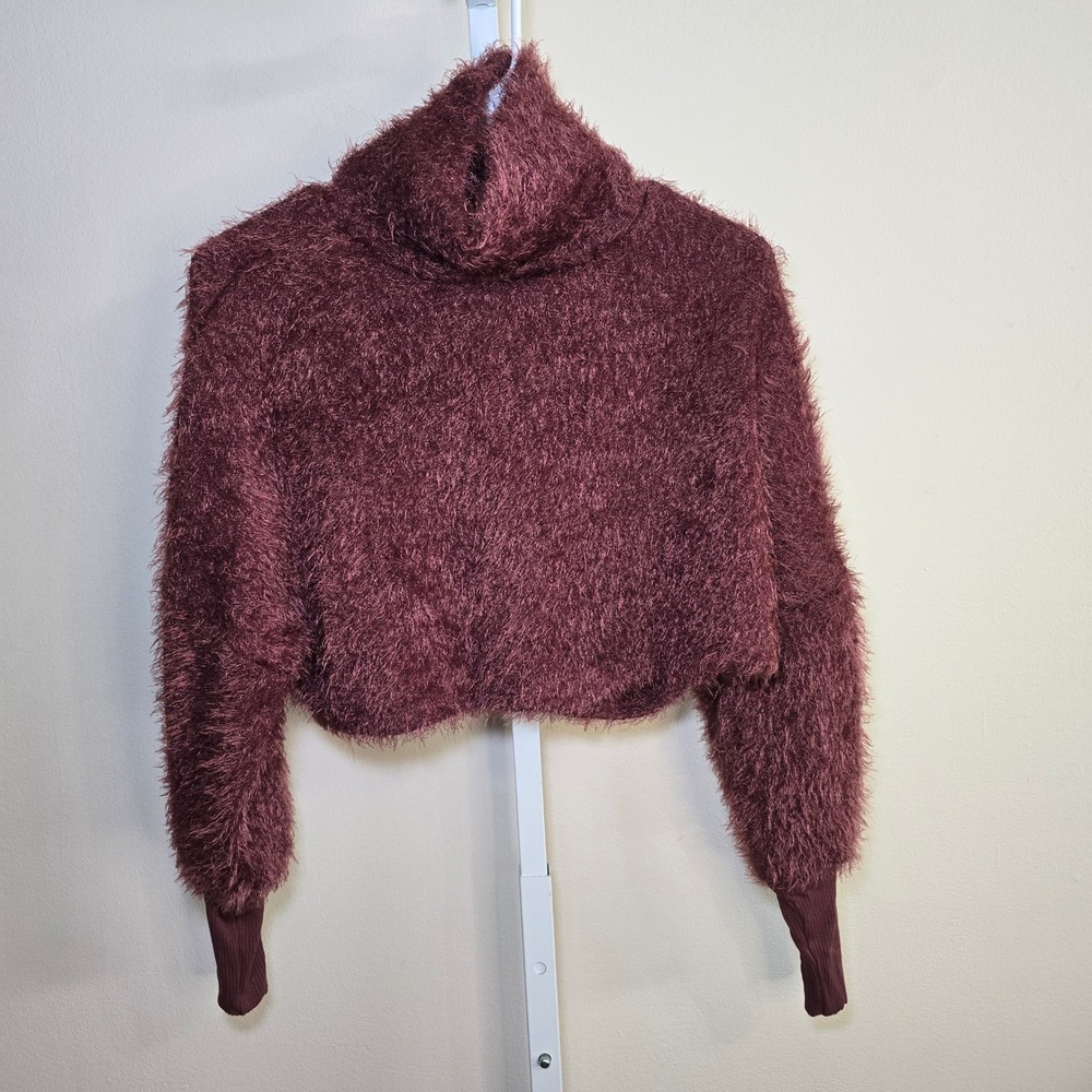 Windsor Womens Burgundy‎ Eyelash Knit Cropped Turtleneck Sweater Size XS T4573
